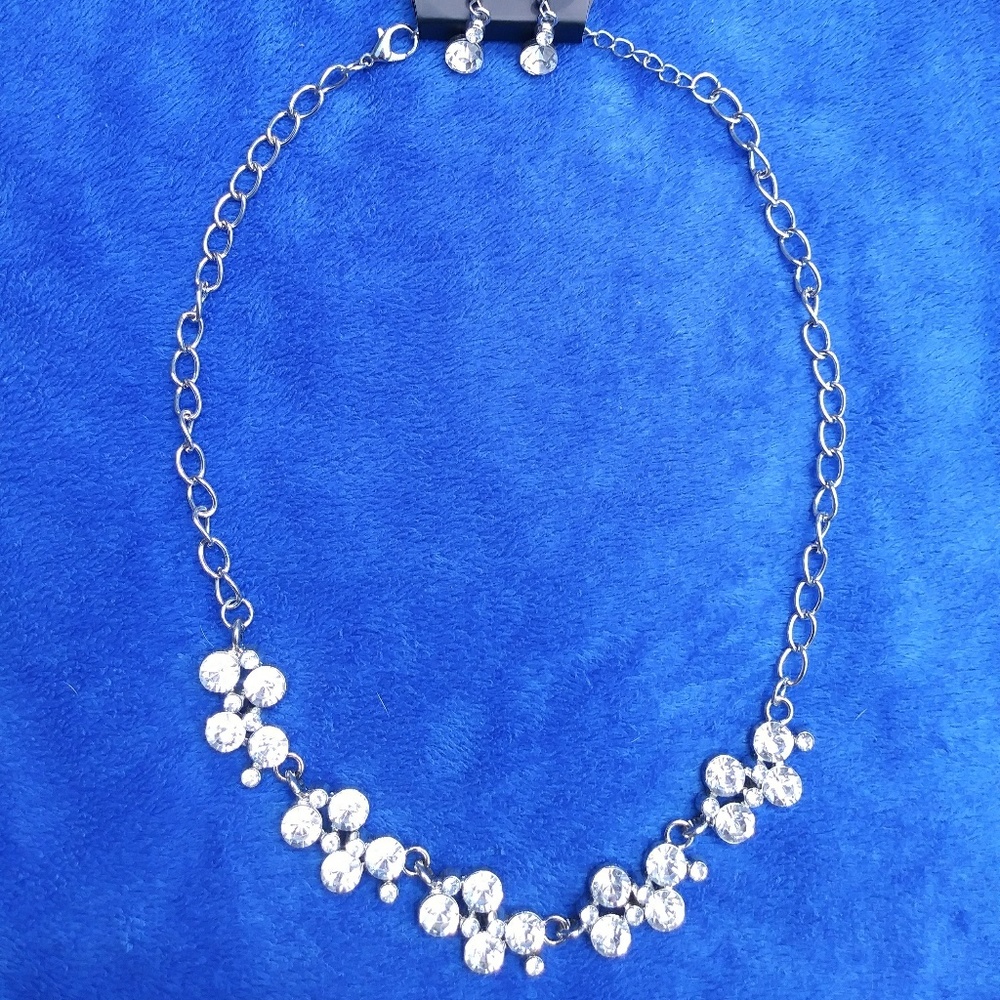 Diamond gemstone necklace and earrings set